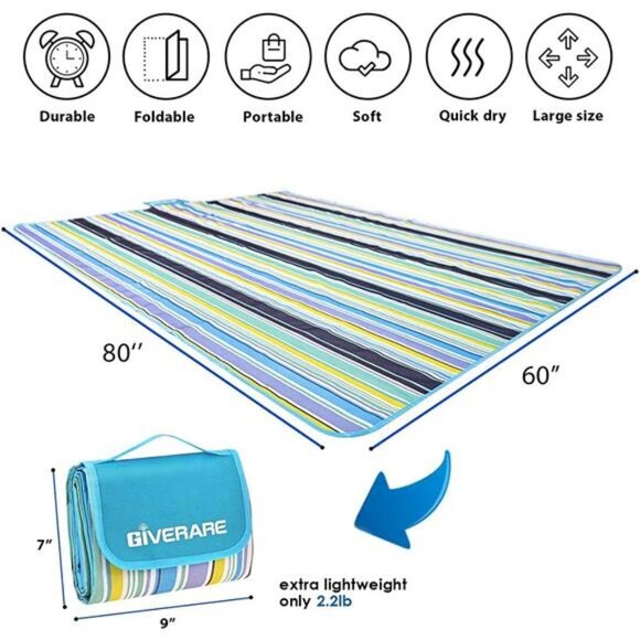 Picnic Beach Blanket,XL Sandfree Waterproof Outdoor Camping Blanket,Quick Drying - Picture 2 of 7